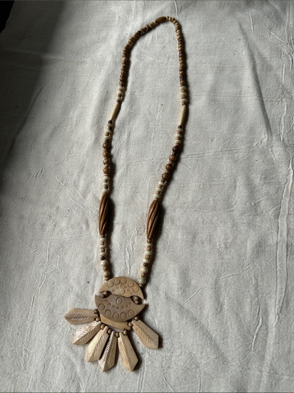 Boho Carved Wood Pendant Necklace in Natural Brown